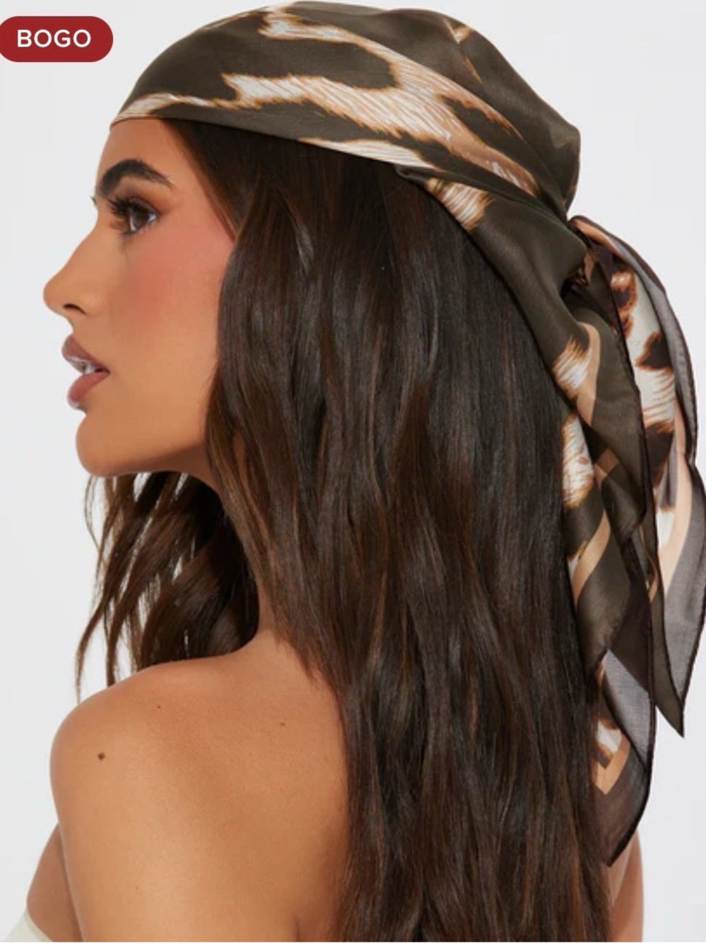 Fashion Nova Leopard Print Headscarf in Brown and Cream